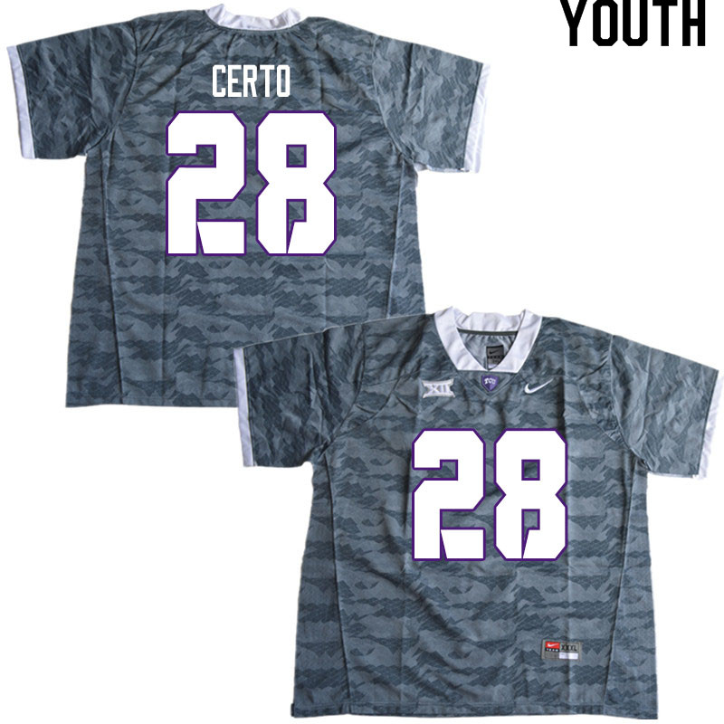 Youth #28 Derek Certo TCU Horned Frogs College Football Jerseys Sale-Gray